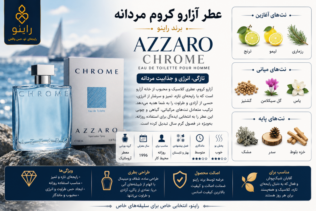 قیمت خرید عطر آزارو کروم مردانه برند راینو Azzaro Chrome